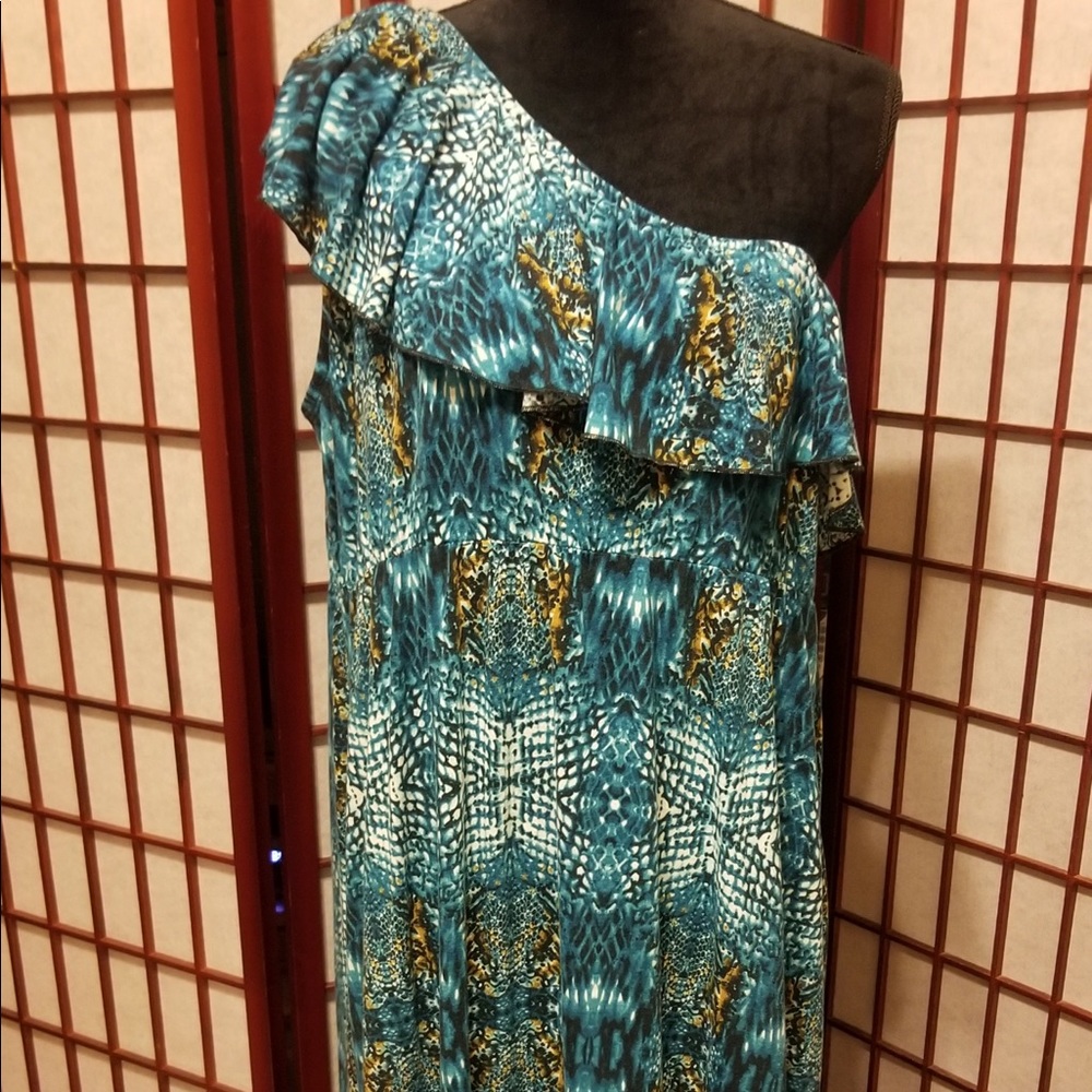 Floor length turquoise print dress-C105